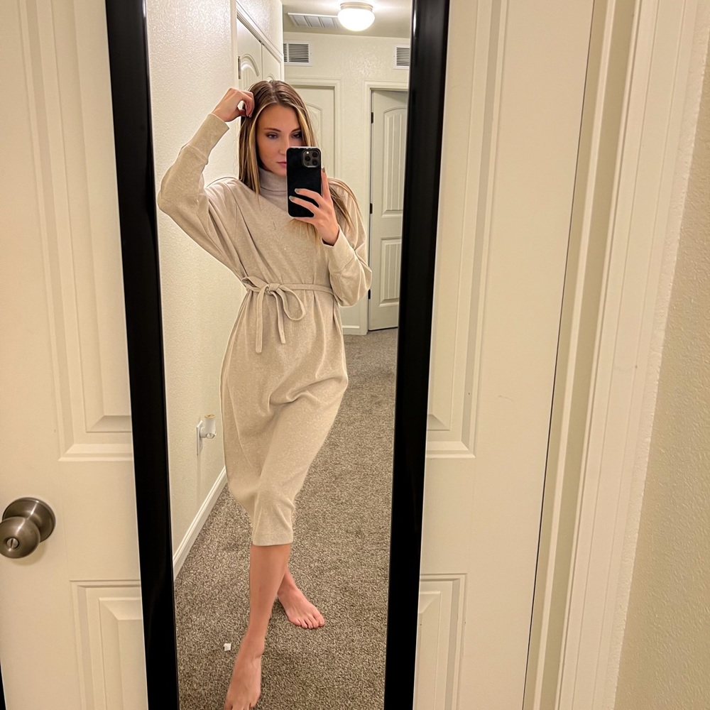 Cream Knit Midi Dress - Loungewear Dress - Bump Friendly